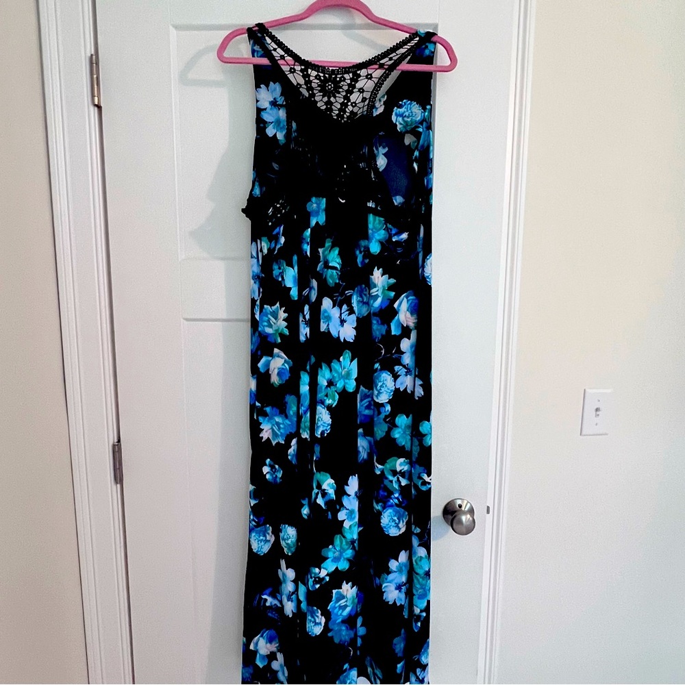 Lane Bryant Black Maxi Dress with Blue & Teal Floral Print - Picture 4 of 5